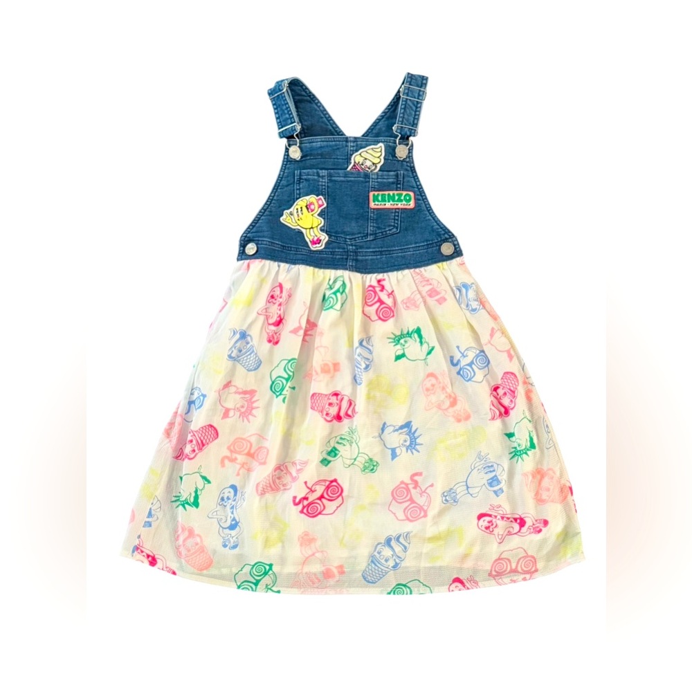 Kenzo Kids Girls Mini Me Blue & White Food Fiesta Pinafore Size 5A (110) Dress